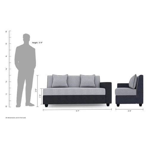 Detec™Comoros Plus Fabric 6 Seater Finish Color Black Grey Sofa Set