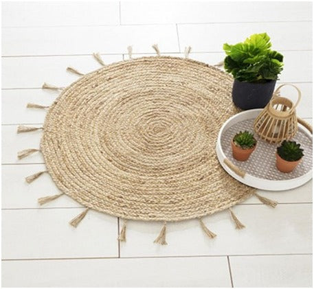 Detec™ Jute Natural Braided Floor Carpet Rug - beige color 