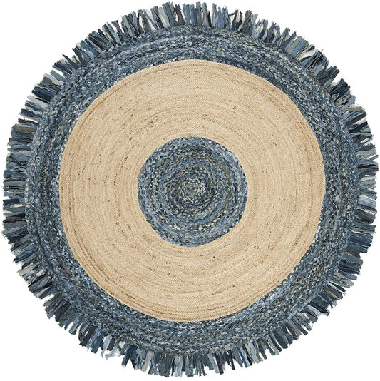 Detec™ Braided Reversible Jute Rug - Beige  and Blue Color