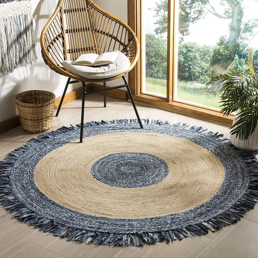 Detec™ Braided Reversible Jute Rug - Beige  and Blue Color