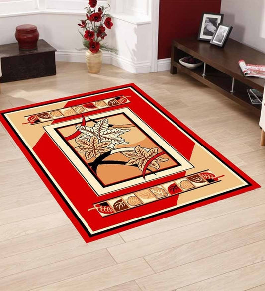 Detec™ Floral Pattern Polyester Rug - Red Color