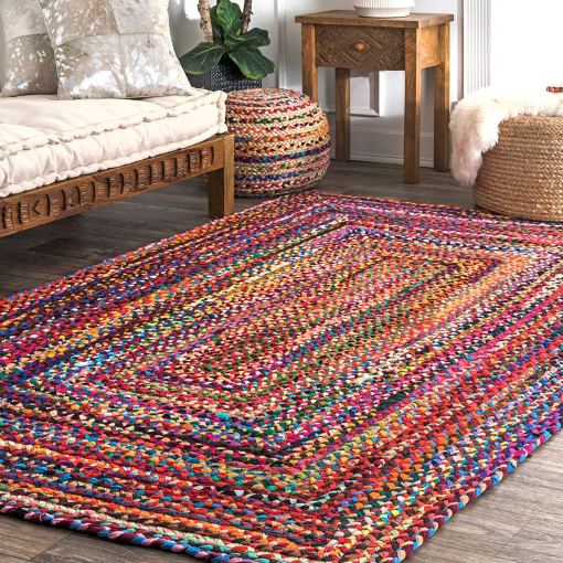 Detec™ Modern Braided Rug in Colorful Cotton Chindi 