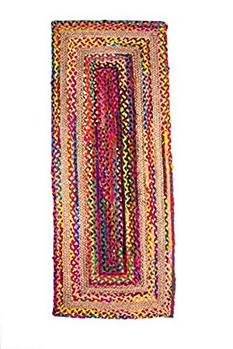 Detec™ Braided Rug in Ecofriendly Recycled Cotton Chindi and Jute – Colorful Contemporary Design 